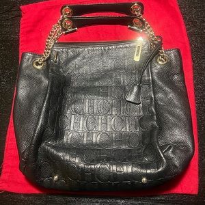 Carolina Herrera Black Tote Bag with Gold Accents